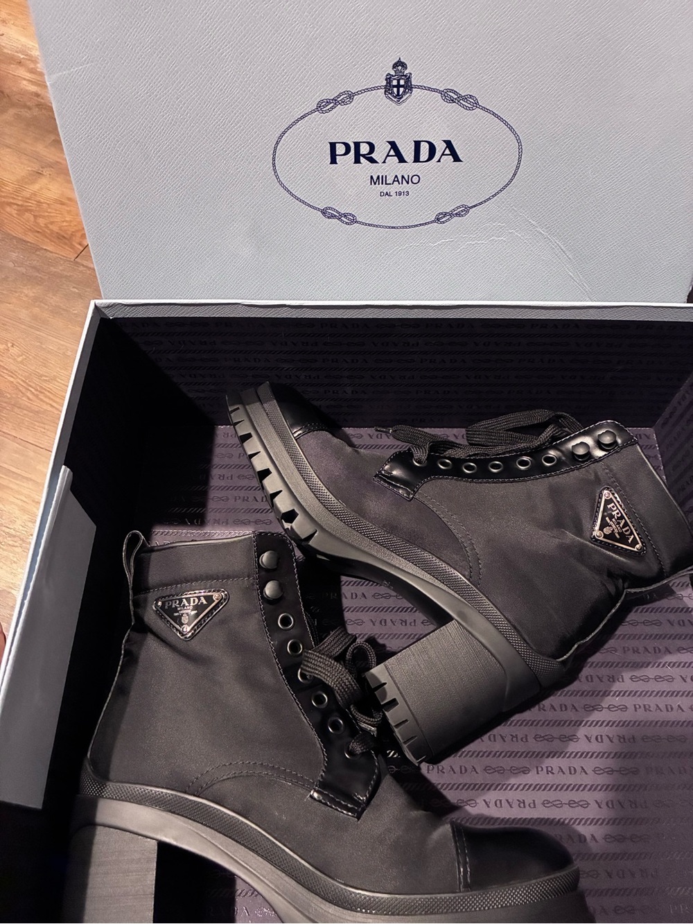 Prada Black Satin Drawstring Pouch with Branded Card